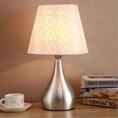 Aluminium metal base simple pattern light color fabric table lamp light