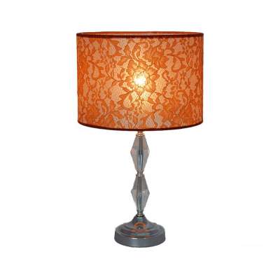 E14 ROHS cylinder orange lace fabric metal acrylic holder desk lamp