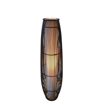 Decorative art black rattan bamboo 2-light standing floor lamp