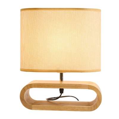 Nordic wooden base linen fabric lampshade table lamp