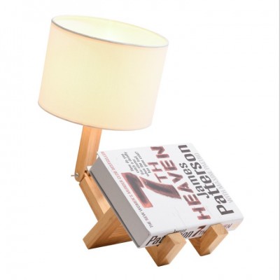 Nordic adjustable wooden base linen fabric lampshade table lamp